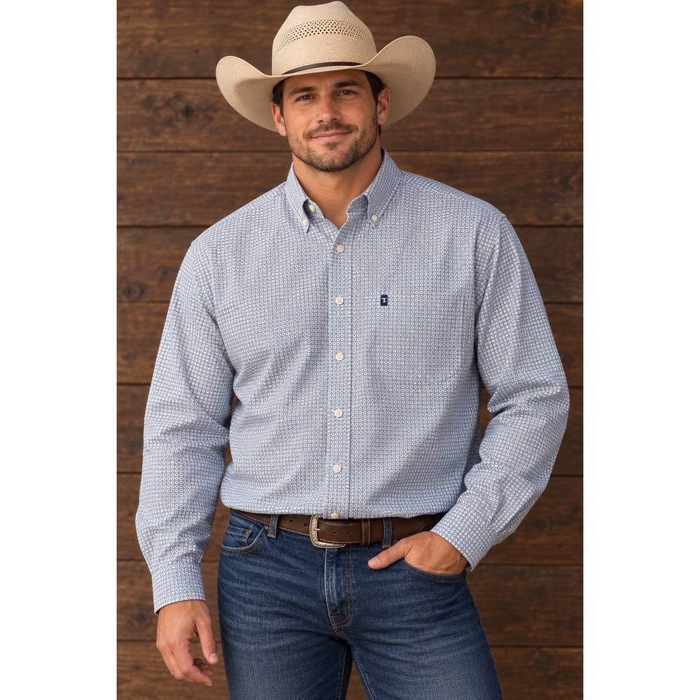 Panhandle Tuf Cooper Performance XXL Blue Geometric Long Sleeve Western Shirt